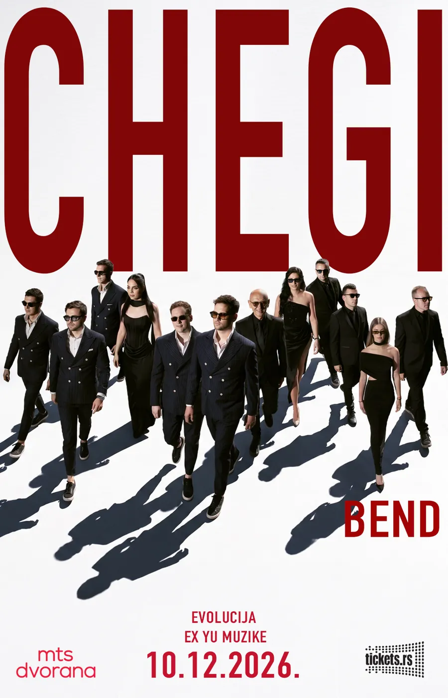 Plakat koncerta CHEGI Bend - Evolucija EX YU muzike, 10. decembar 2026, mts Dvorana
